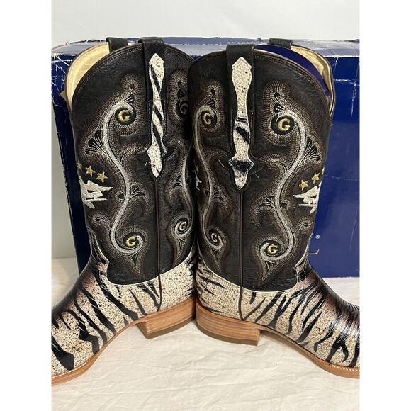 El General Cowboy Boots Mens Sz 8 Tiger Stripe Lizard Skin Exotic Leather Brown - Picture 12 of 16